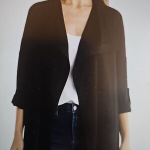 New MAX STUDIO Draped Collar Open Front Workwear Travel Jacket Black 1X